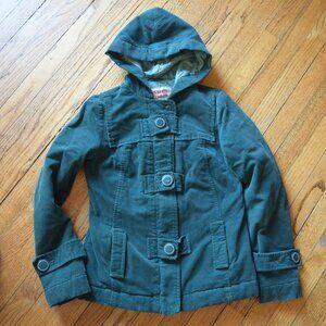 Mossimo Supply Green Corduroy Short Jacket with Heart Quilted Lining, Size Small